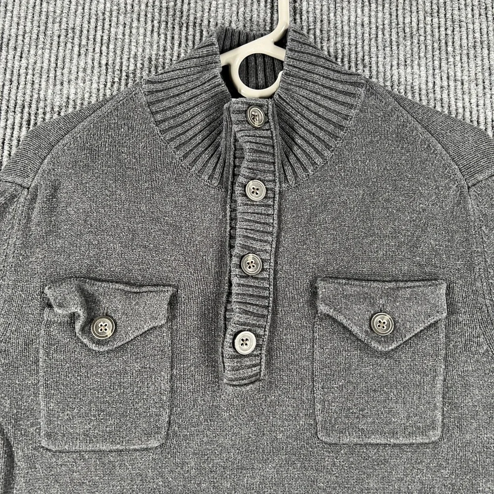 Banana Republic Sweater Mens Large Gray Long Sleeve Mock Neck 1/4 Button Up